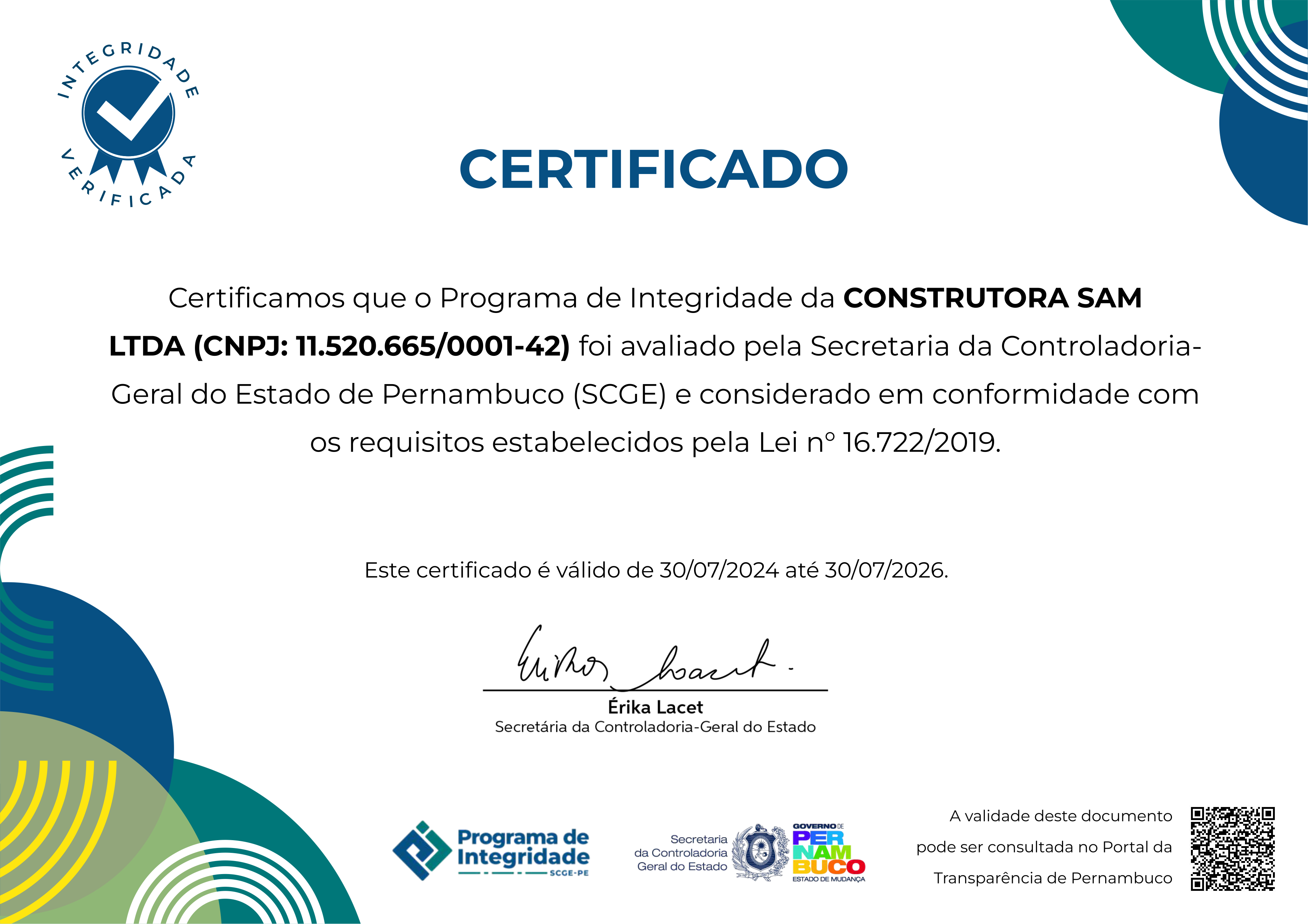 Certificado Programa de Integridade